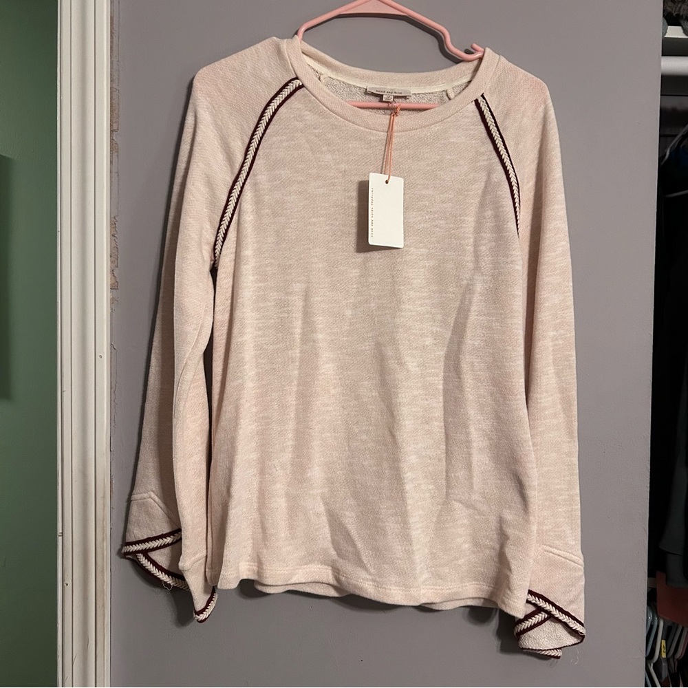 Cream Long Sleeve Top with Black Trim